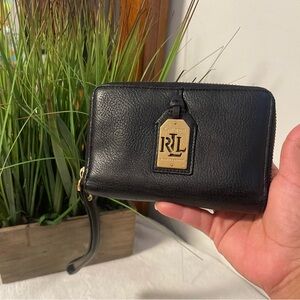 Ralph Lauren Black Leather Wristlet with Gold Accent